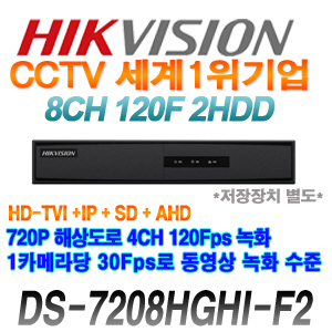 [세계1위 HIKVISION] DS-7208HGHI-F2 130만화소 8채널 녹화기